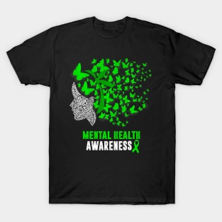 Womens Mental Health Awareness Butterflies Green Ribbon Girl T-Shirt